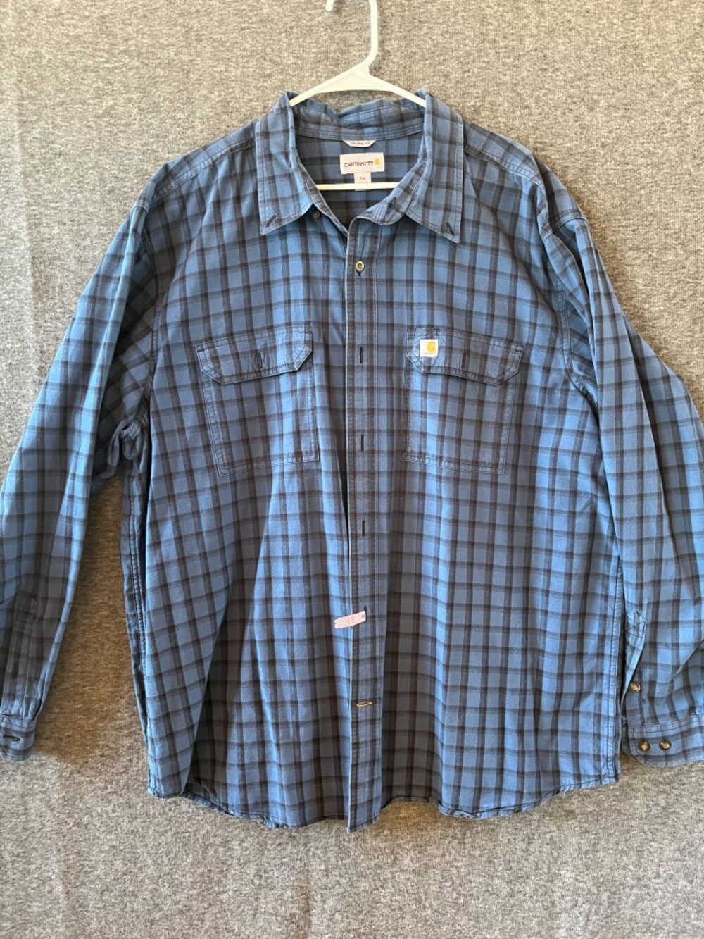 carhartt long sleeve button down blue black plaid mens 2XL original fit shirt